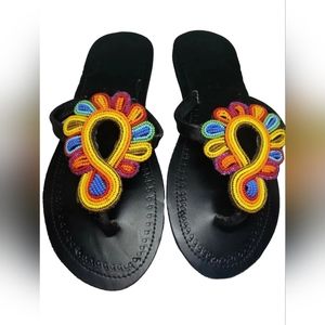 Maasai leather handmade beaded sandals sz 8.5